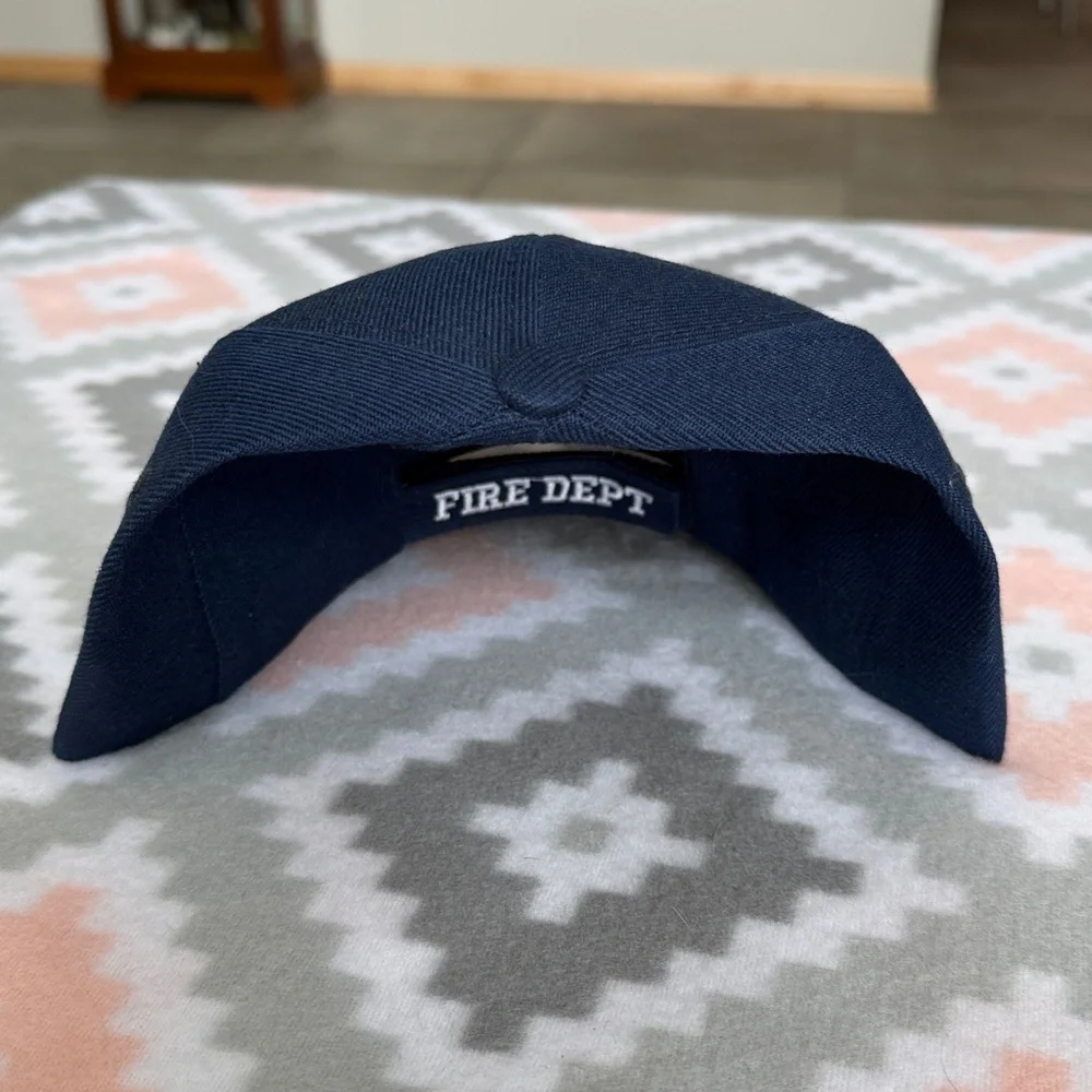 NEW Embroidered Fire Dept FD Cap with Red Flame Visor - navy blue one size